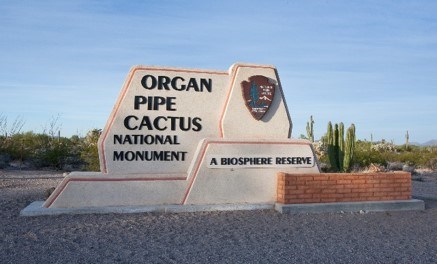 park entrance sign, with the bioshpere reserve status indicated