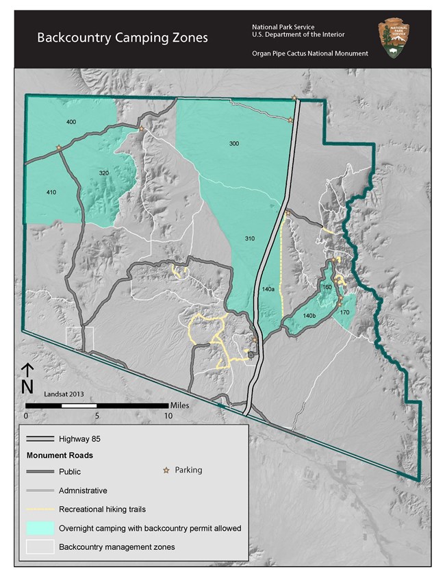 A map of backcountry camping areas.