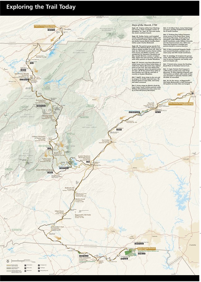 Page 2 of the brochure is a map of the Overmountain Victory National Historic Trail