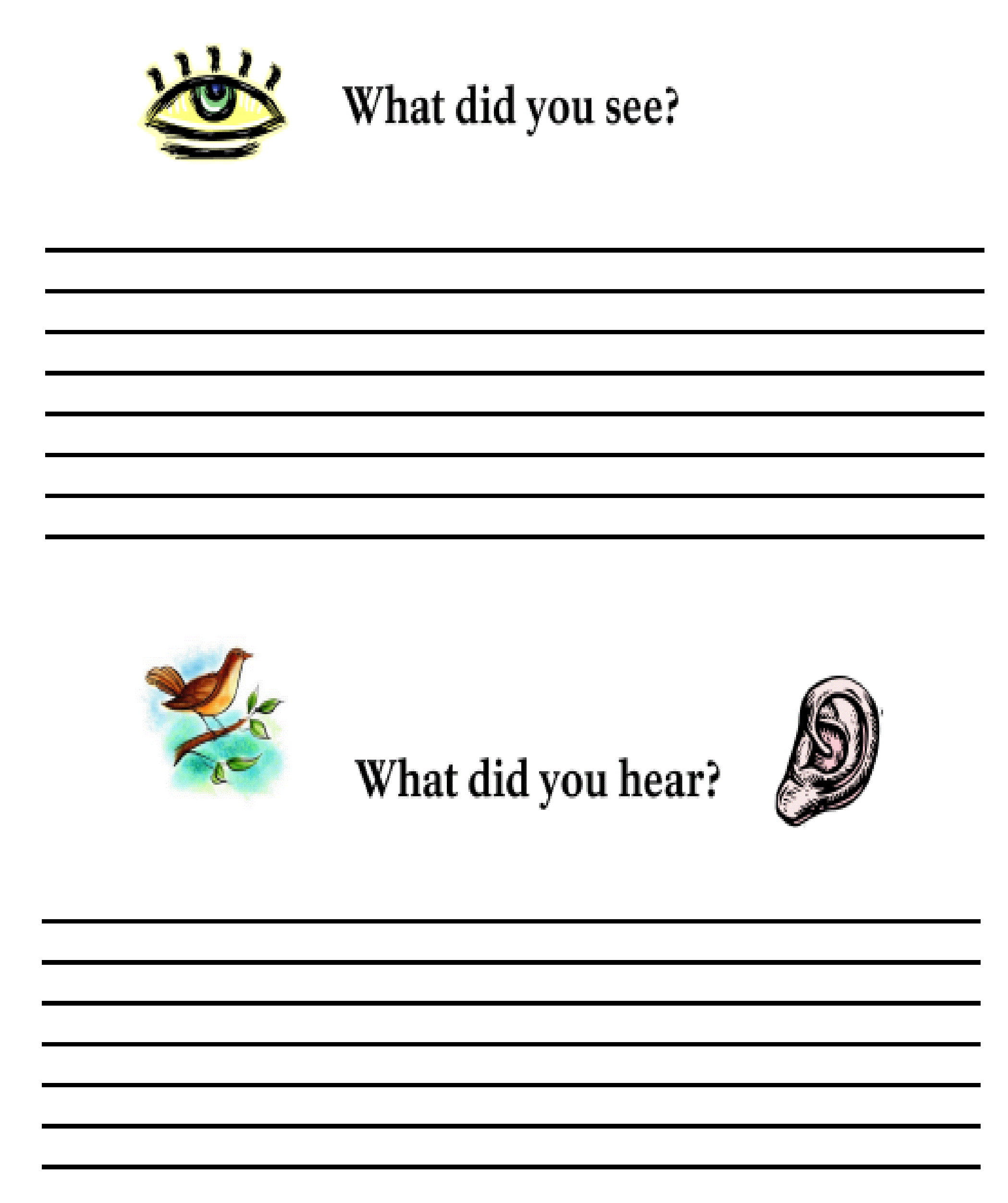 A drawing of an eye, a bird and an ear.