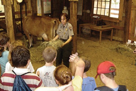 ranger at dairy barn with class