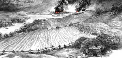 Artist's drawing of Washington ablaze. Artist's drawing of Washington ablaze.