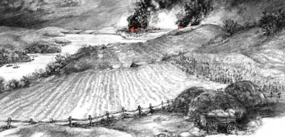 Artist's drawing of Washington ablaze.