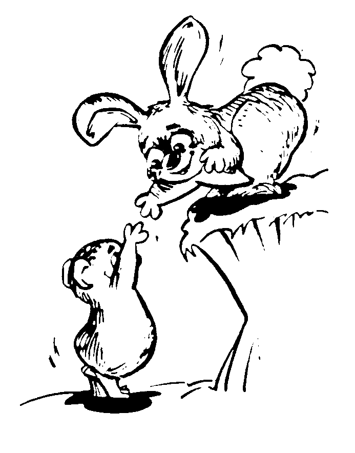 Cartoon of bunnies helping each other.