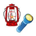 red lantern and blue flashlight