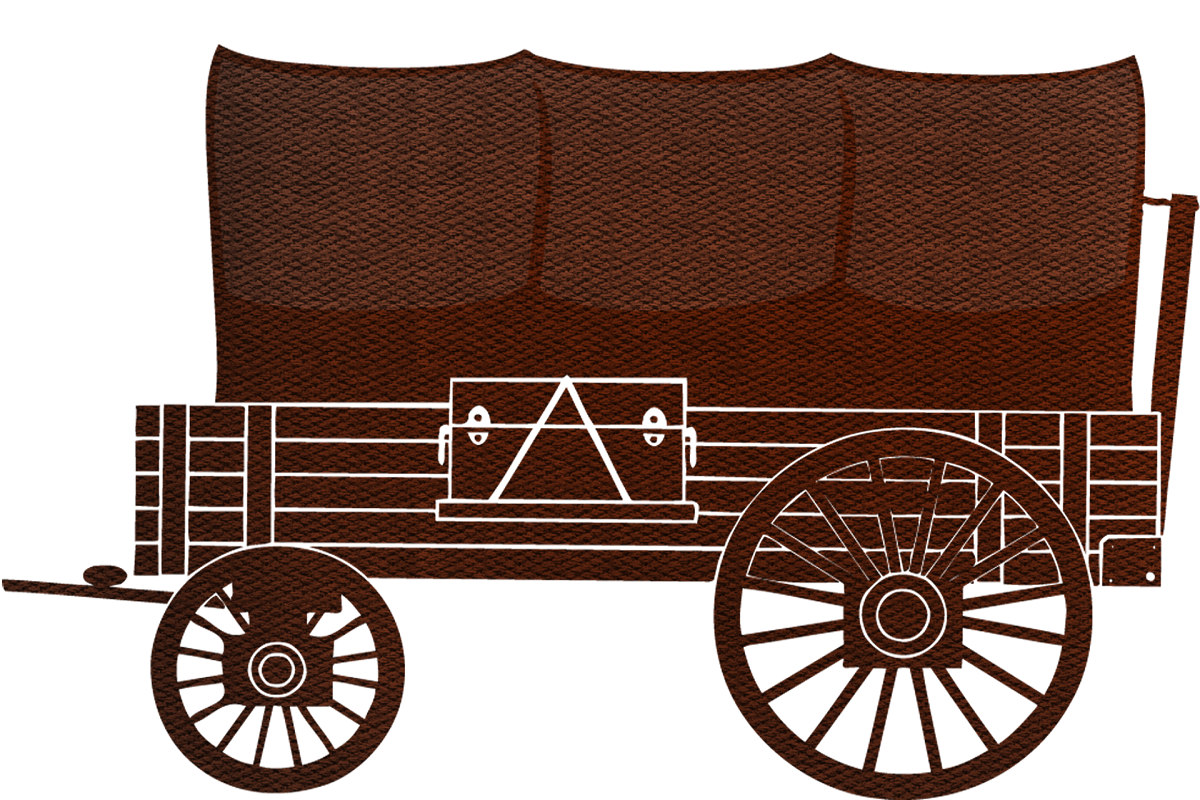 a cartoon representation of a brown covered pioneer wagon