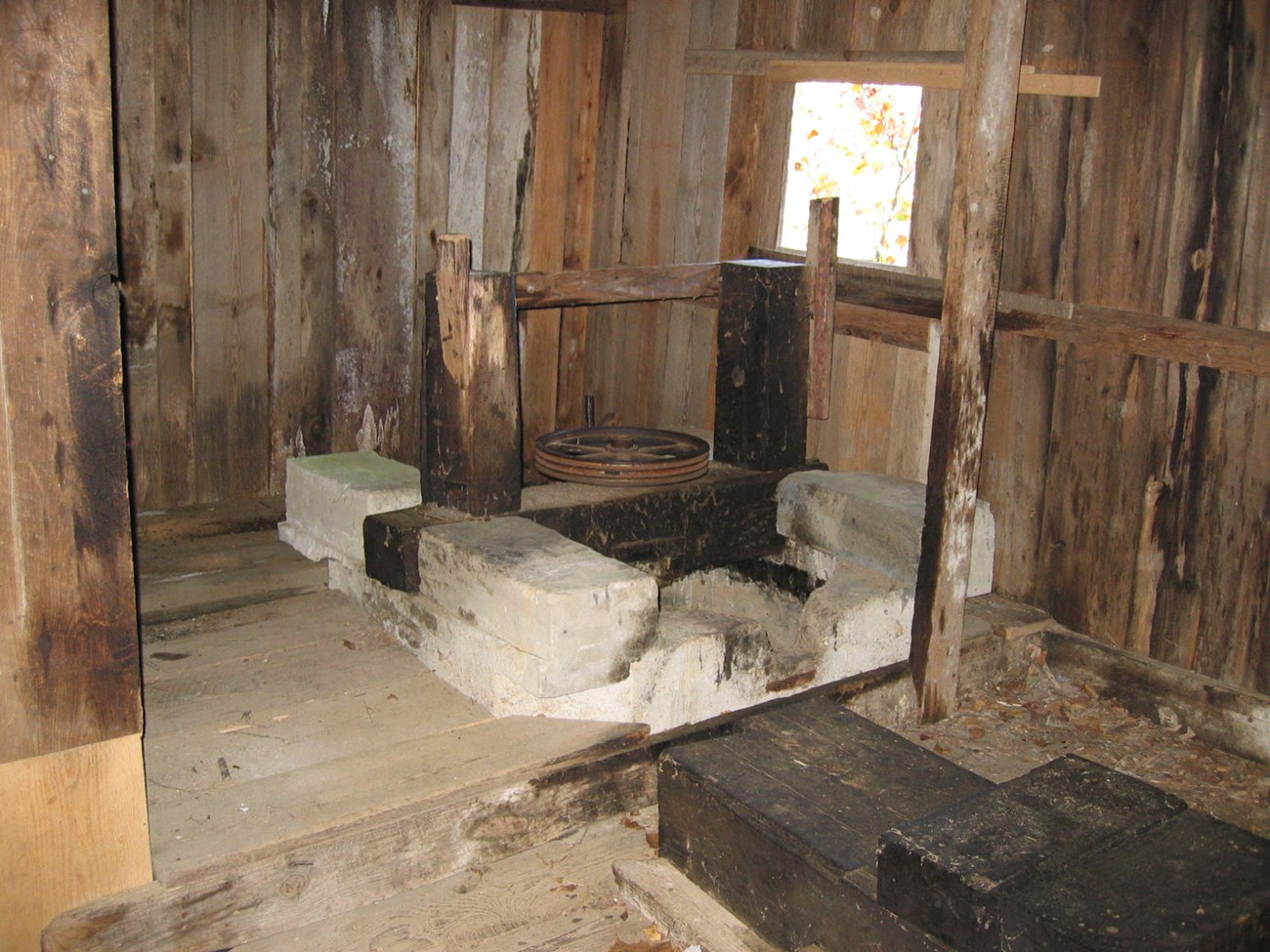 Interior view of Klepzig Mill turbine shaft and pulley