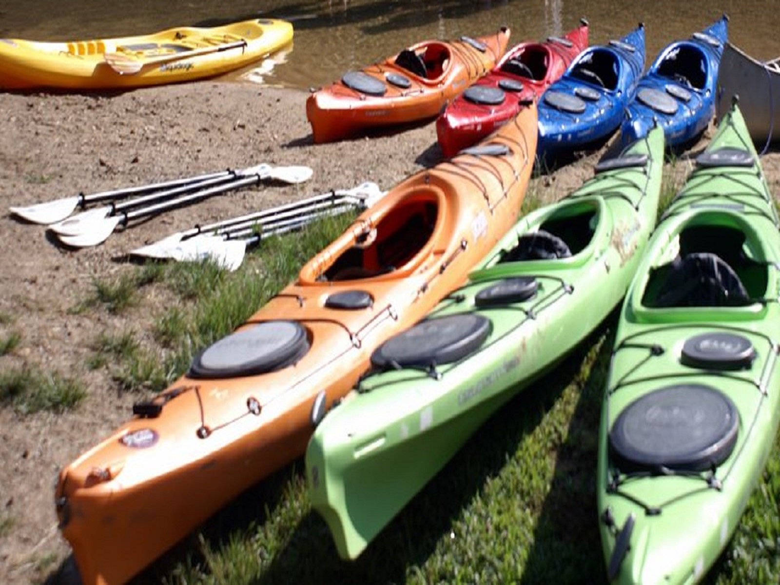 Kayaks on gravel bar