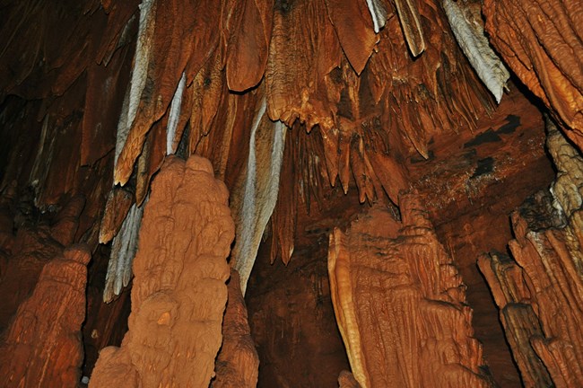 Round Spring Cave formations of brown and white Round Spring Cave formations of brown and white