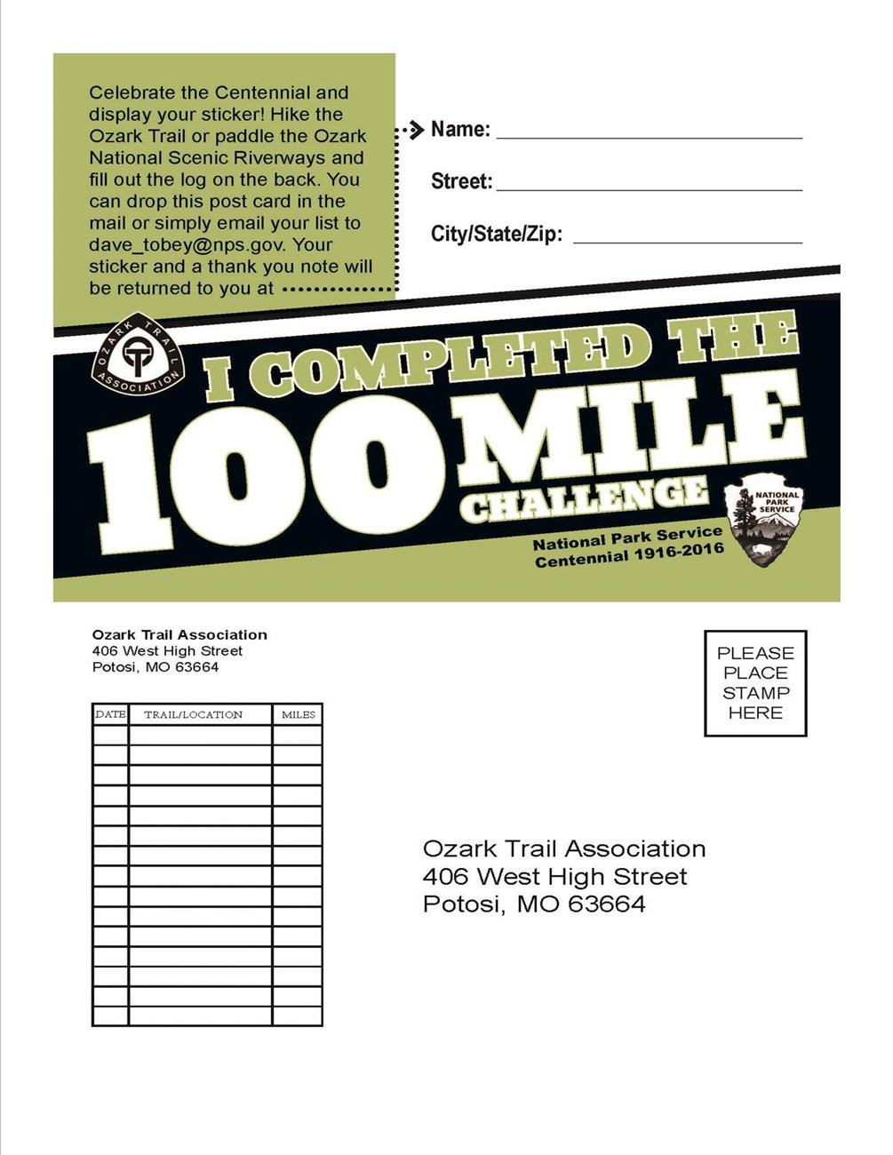 100 Mile Challenge Entry Form