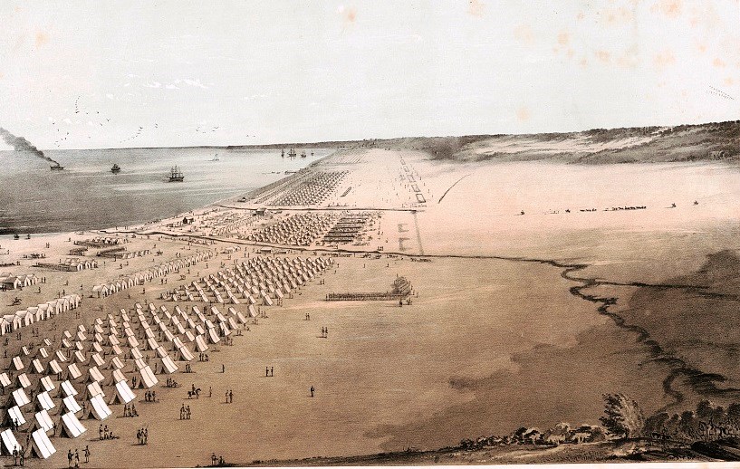 Print depicting U.S. troops at Corpus Christi