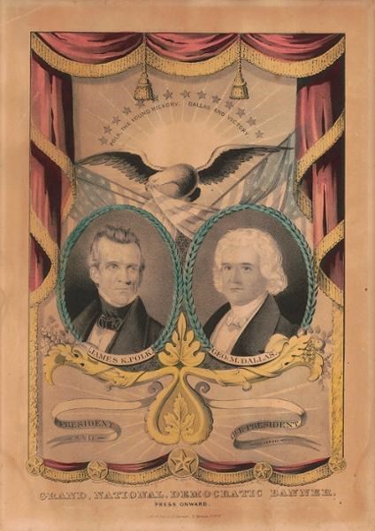 Campaign banner featuring the likeness of James Polka and George Dallas