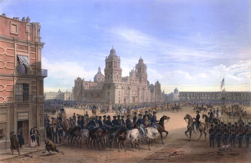 Mexican War era depiction of the Metropolitan Cathedral in Mexico City
