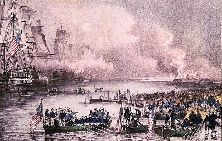 Lithograph depicting the landing of U.S. troops at Veracruz Lithograph depicting the landing of U.S. troops at Veracruz
