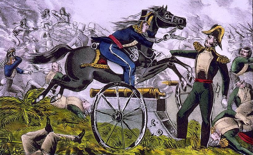 Lithograph depicting the capture of General de la Vega by U.S. dragoons.