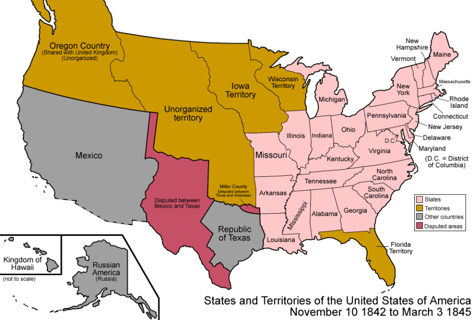 Map showing the disputed Texas territory between the U.S. and Mexico