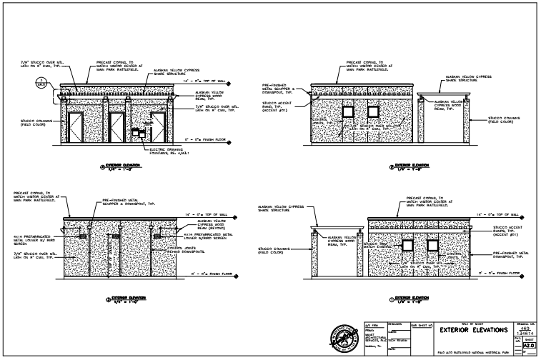 Blueprints of restroom facilities at Resaca de la Palma Battlefield