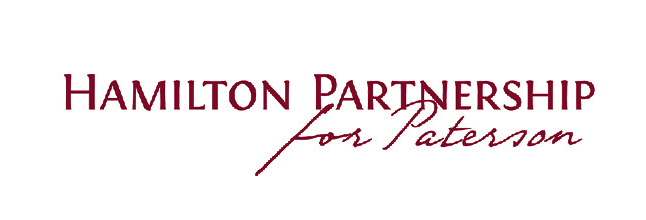 The words "Hamilton Partnership for Paterson" in red - "for Paterson" is in italicized script The words "Hamilton Partnership for Paterson" in red - "for Paterson" is in italicized script