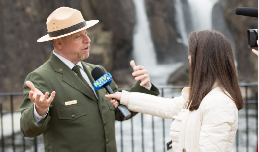 Superintendent Darren Boch is interviewed by the Great Falls.