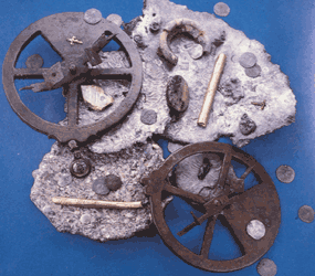 Astrolabes, coins, and other objects recovered from the shipwrecks of April, 1554.