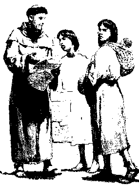 Artist's concept of Padre Balli with native American girls