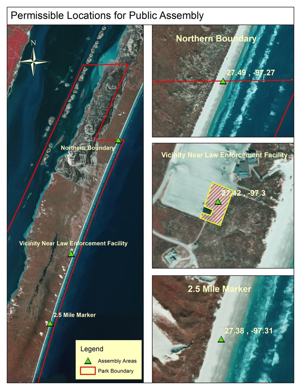 An overview map showing the public assembly areas