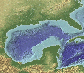The floor of the Gulf of Mexico showing depth variations