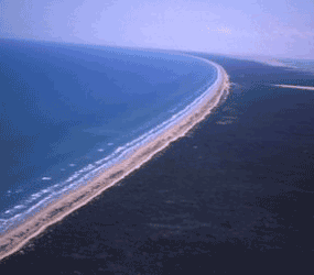 An aerial view of the island taken in September, 2000, looking south with the Gulf of Mexico to the left