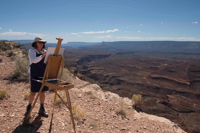 Lisa McShane paints the desert near Whitmore Point