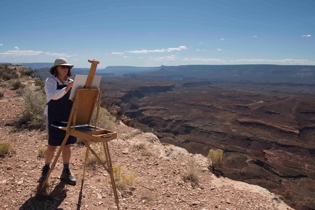 Lisa McShane paints the desert near Whitmore Point