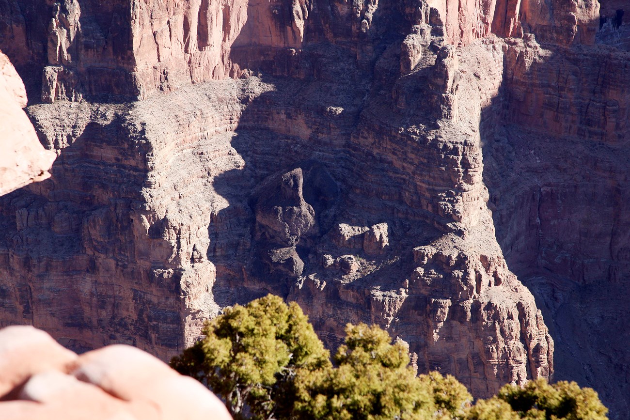 volcanic neck in Grand Canyon cliff face