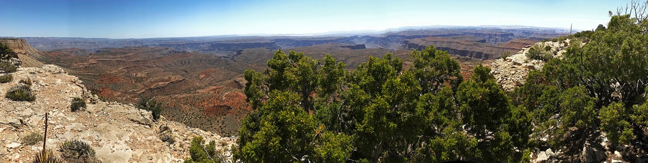 Panorama image from Kelly Point down into the Grand Canyon looking south