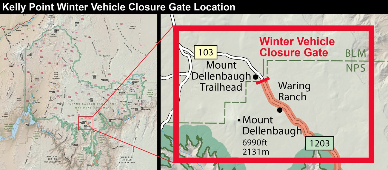 Map showing the Mout Dellenbaugh and Kelly Point area.