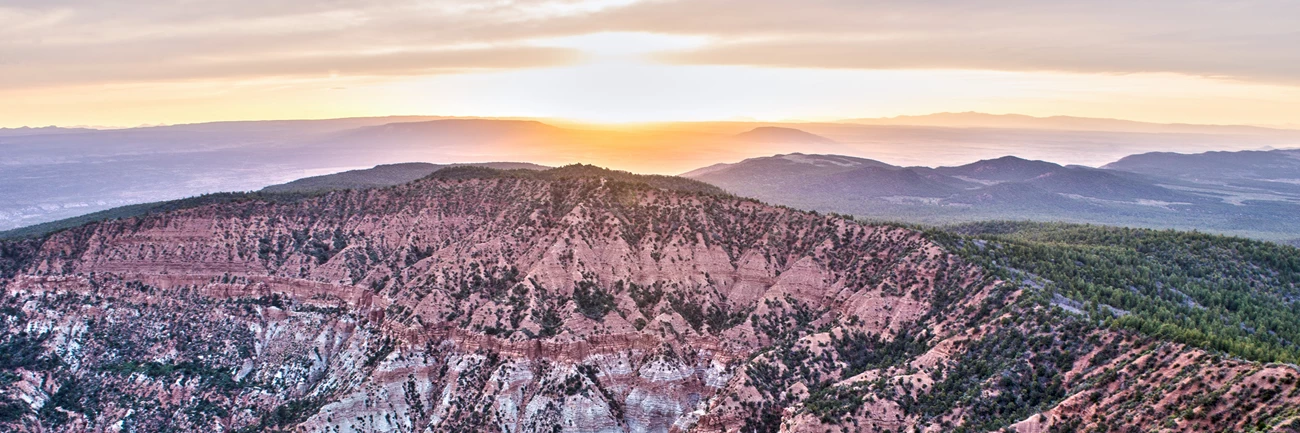 View down into Hells Hole, a claystone erosional amphitheater, from the Mt. Logan summit Hells Hole