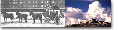 Images of stage coach at Yellowstone National Park, Wyoming; the Tuzigoot Pueblo in the Verde Valley, Arizona