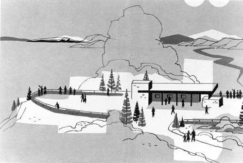 This abstract rendition for 1959 National Park Service brochure cover
