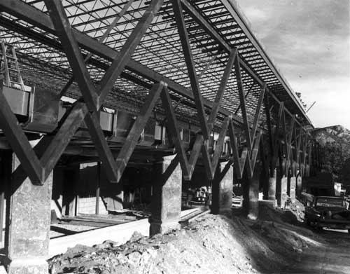 The building's steel framework under construction