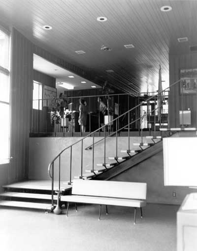 View of lobby from observation area, looking towards entrance, Walnut Canyon Visitor Center