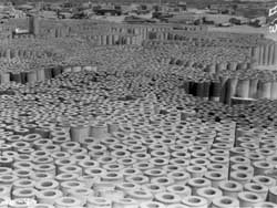 Rolls of roofing paper at the Poston site