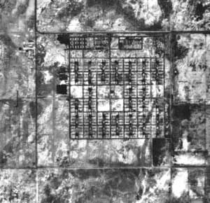 Aerial view of the Topaz Relocation Center, 1993