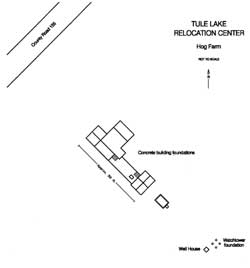 Foundation remains at the southern end of the Tule Lake Relocation Center hog farm
