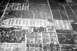 Oblique aerial view of the Fresno Assembly Center