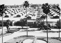 Newly-constructed barracks at the Santa Anita Assembly Center