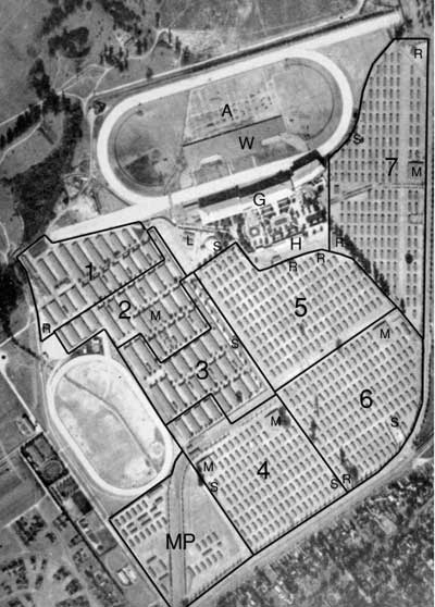 1942 aerial photograph of the Santa Anita Assembly Center