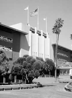 Grandstand building at the Santa Anita Racetrack today