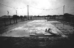 Concrete slab at the site of the Crystal City Internment Camp