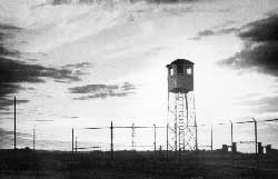 Guard tower at the Fort Lincoln Internment Camp