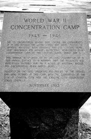 Monument at the site of the Crystal City Internment Camp