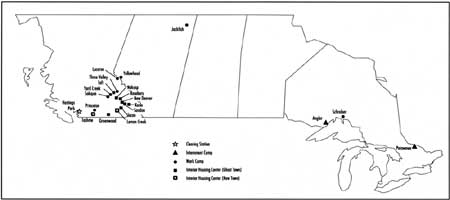 map of Japanese Canadian relocation sites