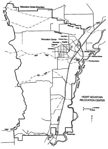 map of Heart Mountain Relocation Center